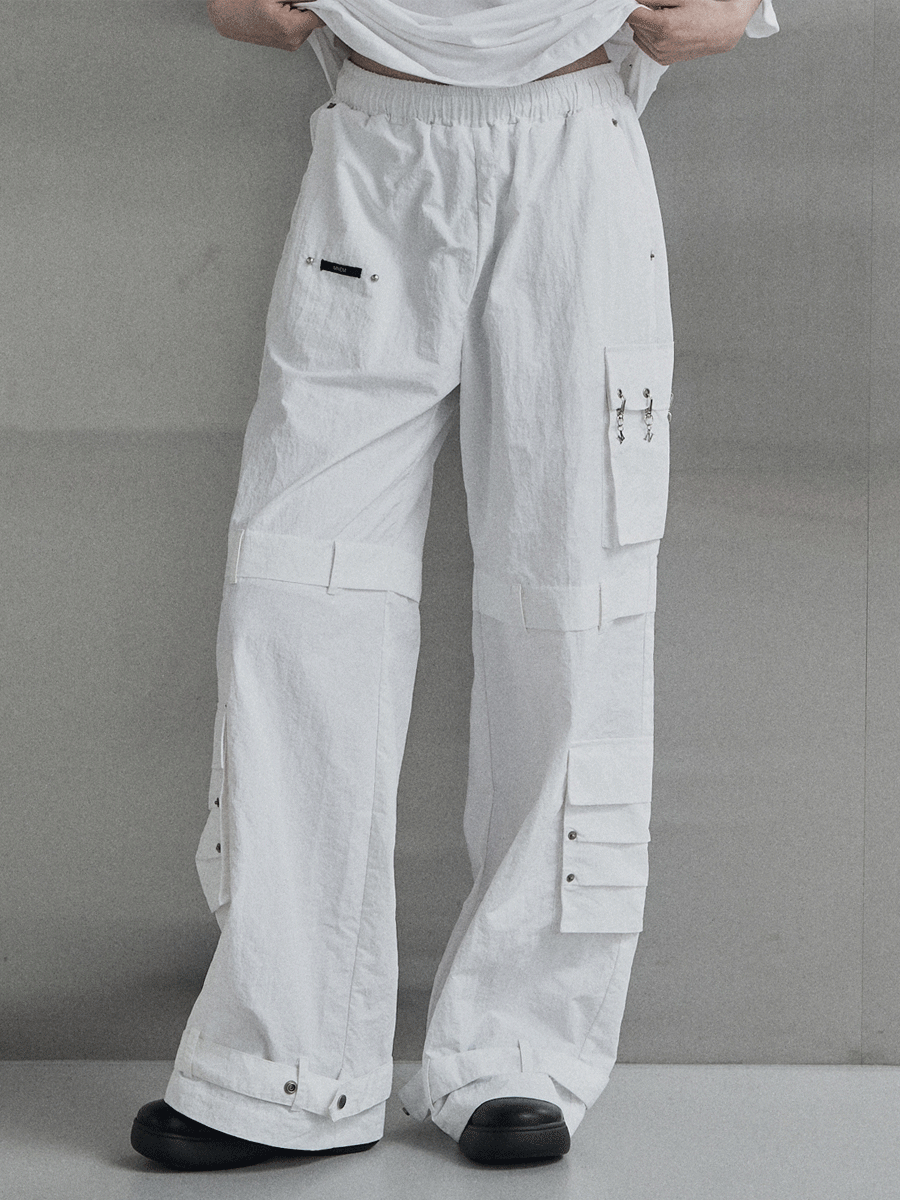 [mnem] piercing nylon cargo pants (white)
